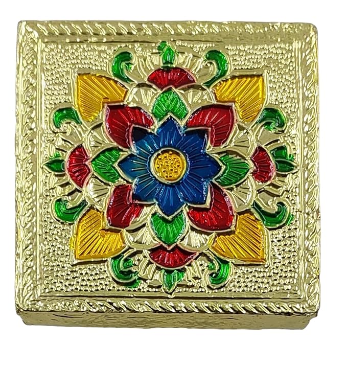 Handcrafted Meenakari Wooden Puja Chowki for Mandir | Decorative Chowki for Idols & Pooja | 8 × 8 cm