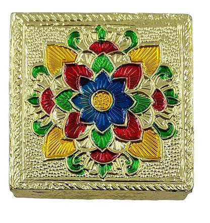 Handcrafted Meenakari Wooden Puja Chowki for Mandir | Decorative Chowki for Idols & Pooja | 8 × 8 cm
