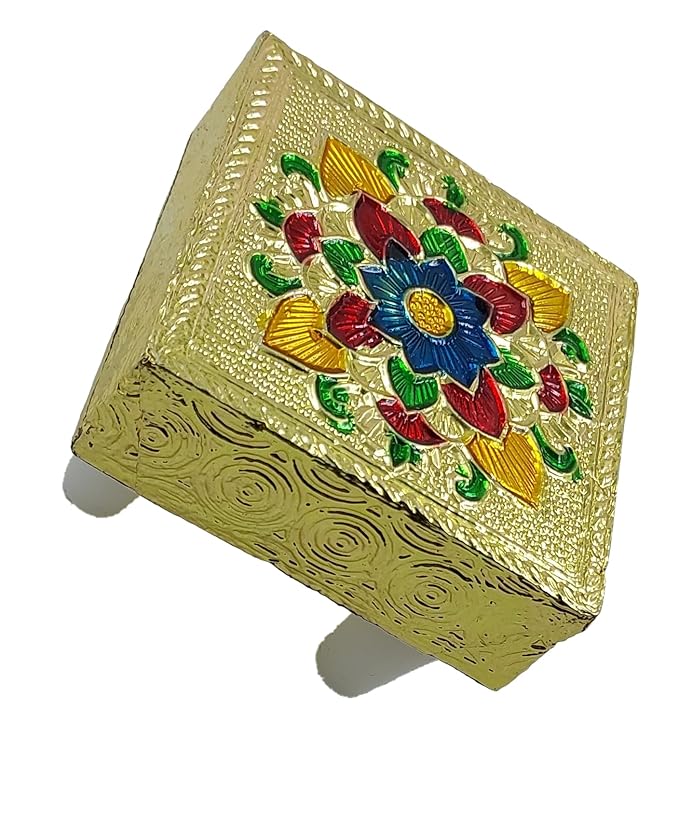Handcrafted Meenakari Wooden Puja Chowki for Mandir | Decorative Chowki for Idols & Pooja | 8 × 8 cm